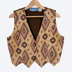 VTG‎ 90s Southwest Canyon Womens M Geometric Jacquard Crop Vest Western Cowgirl